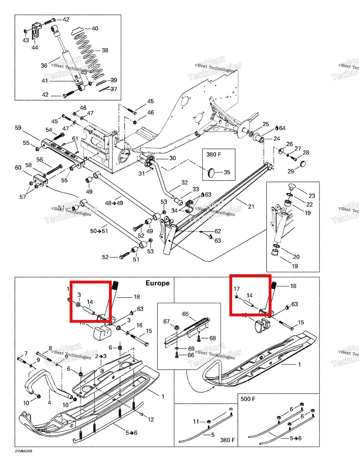 Деталь 505070323 (Гильца) на схеме узла 2002 Ski-Doo Grand Touring 380 F/500 F Front Suspension And Ski