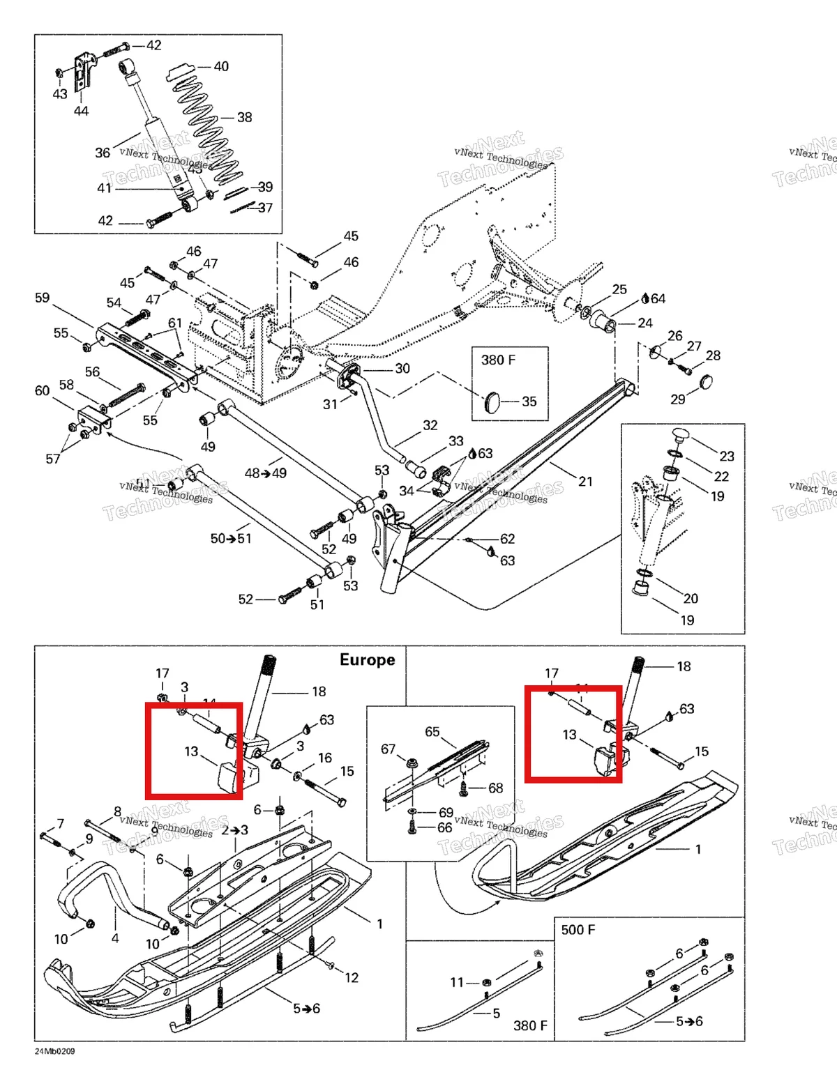 Деталь 505070324 (Деталь Ski Stopper) на схеме узла 2002 Ski-Doo Grand Touring 380 F/500 F Front Suspension And Ski