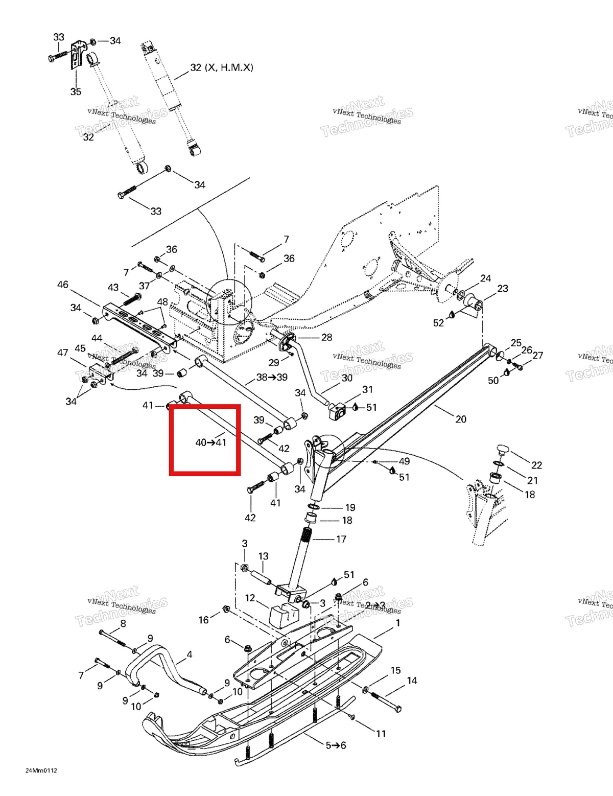 Деталь 505070403 на схеме узла 2001 Ski-Doo Summit 600/700/800 Front Suspension And Ski