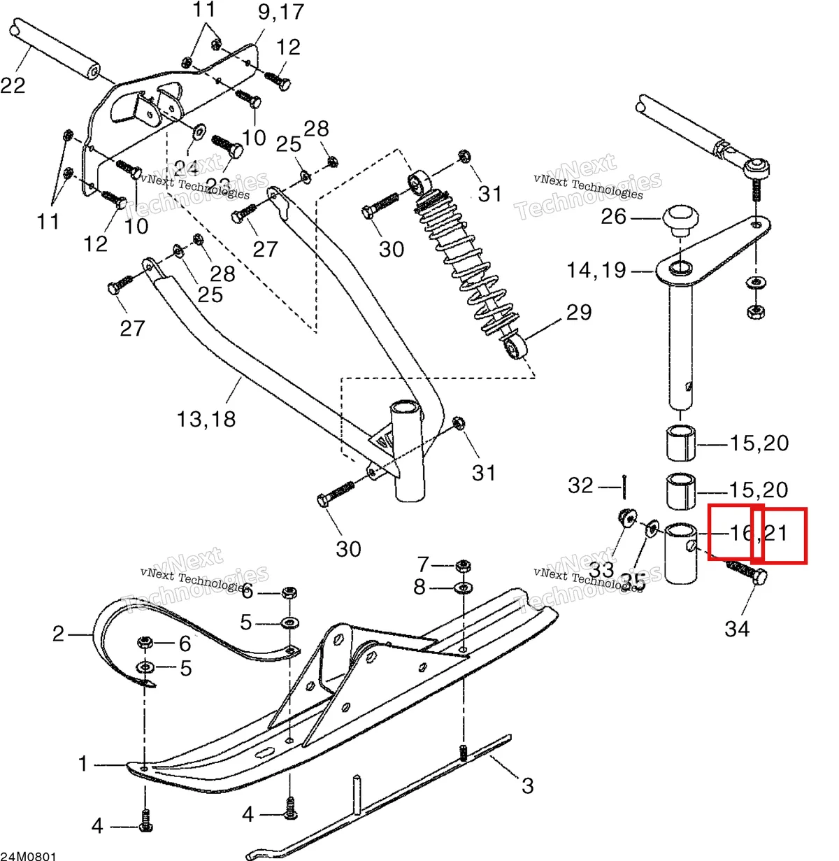 Деталь 505070457 на схеме узла 2008 Ski-Doo Mini Z Front Suspension And Ski