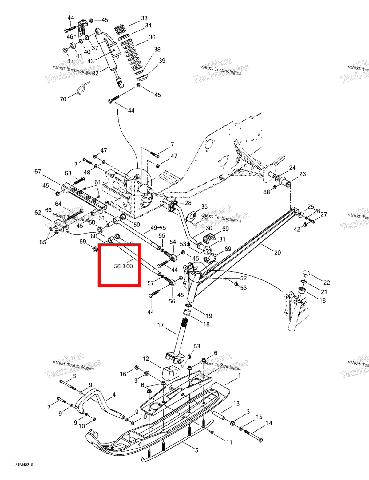 Деталь 505070483 на схеме узла 2002 Ski-Doo MX Z X 440 Front Suspension And Ski