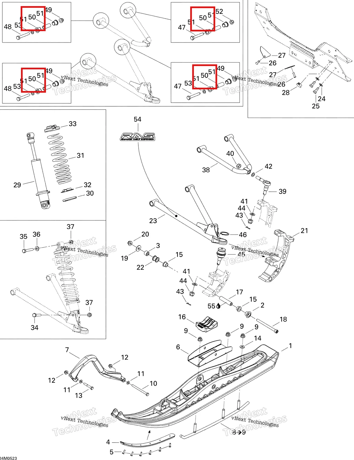 Деталь 505070567 на схеме узла 2005 Ski-Doo Summit 550F Front Suspension And Ski
