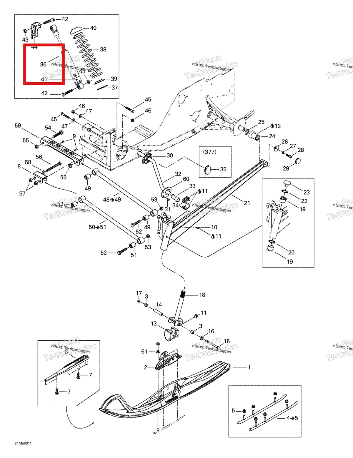Деталь 505070695 на схеме узла 2003 Ski-Doo Grand Touring 380 F/550 F Front Suspension And Ski