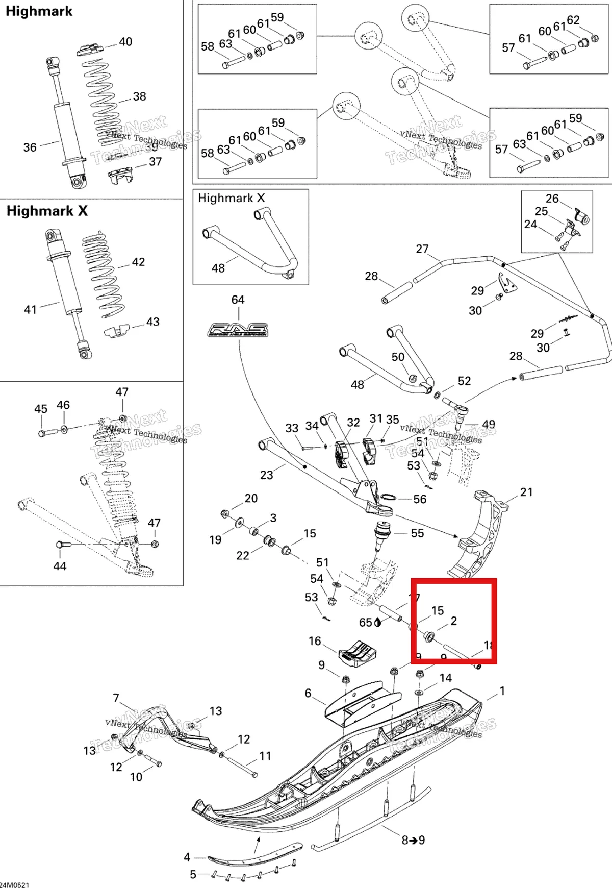 Деталь 505070743 на схеме узла 2005 Ski-Doo Summit 1000 SDI, Highmark & Highmark X Front Suspension And Ski