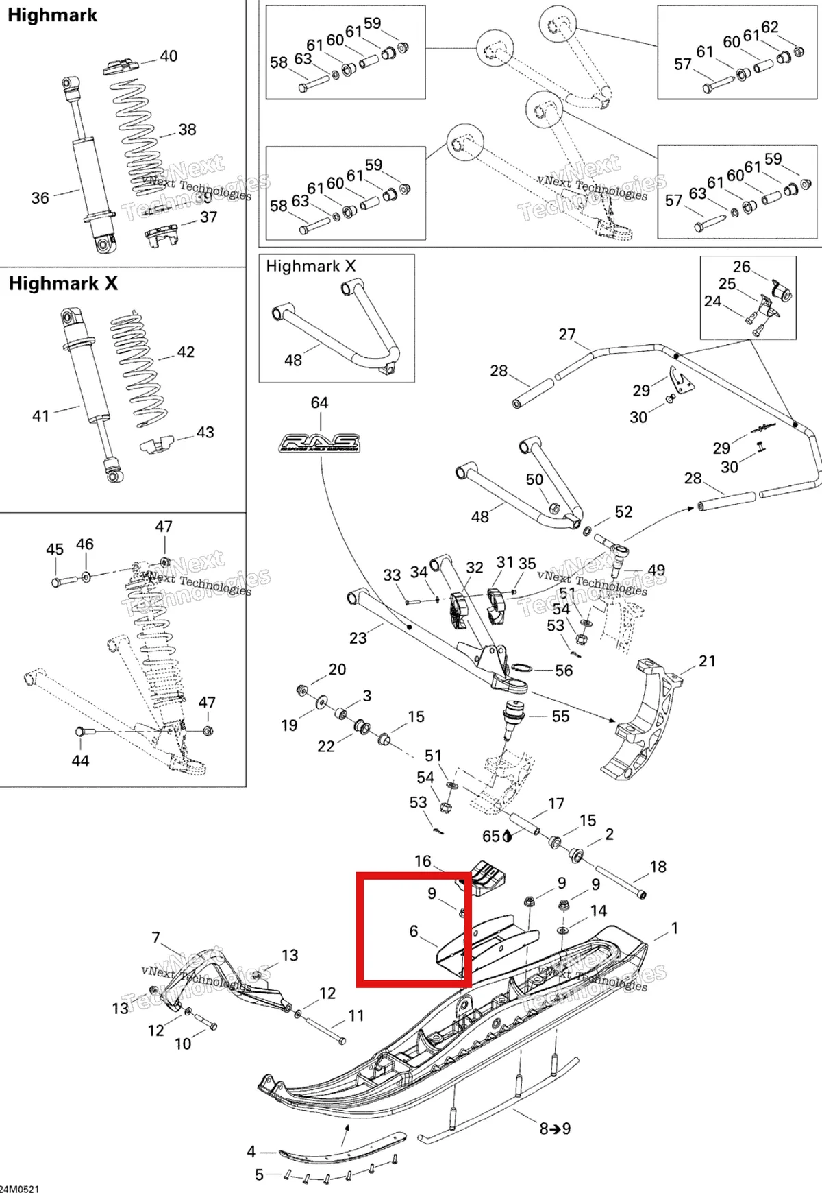 Деталь 505070745 (Деталь Bridge) на схеме узла 2005 Ski-Doo Summit 1000 SDI, Highmark & Highmark X Front Suspension And Ski