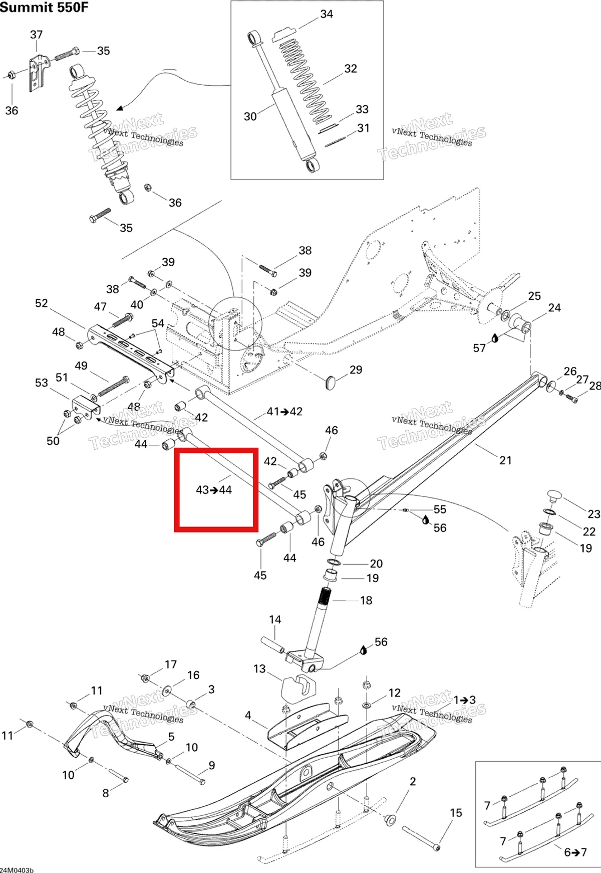 Деталь 505070748 на схеме узла 2004 Ski-Doo Summit 550F Front Suspension Summit 550F
