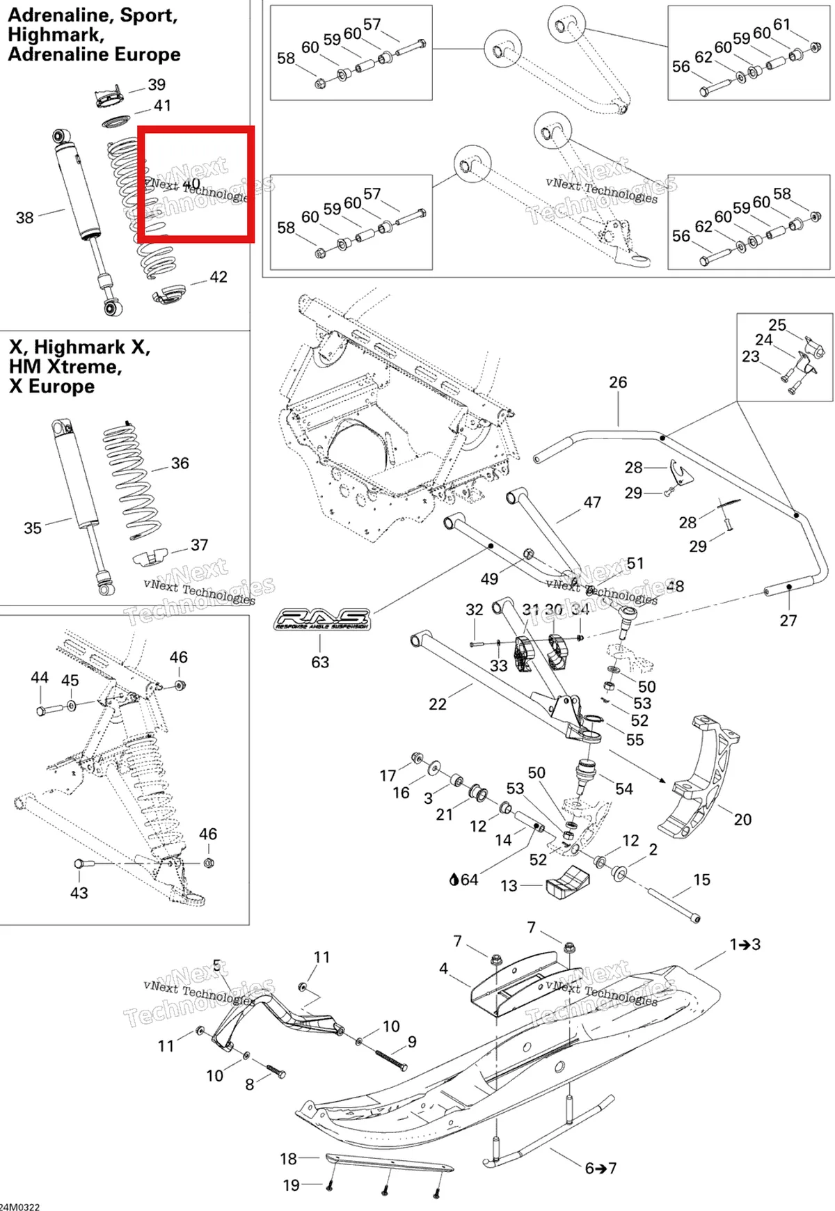 Деталь 505070762 на схеме узла 2004 Ski-Doo Summit 600 HO Front Suspension