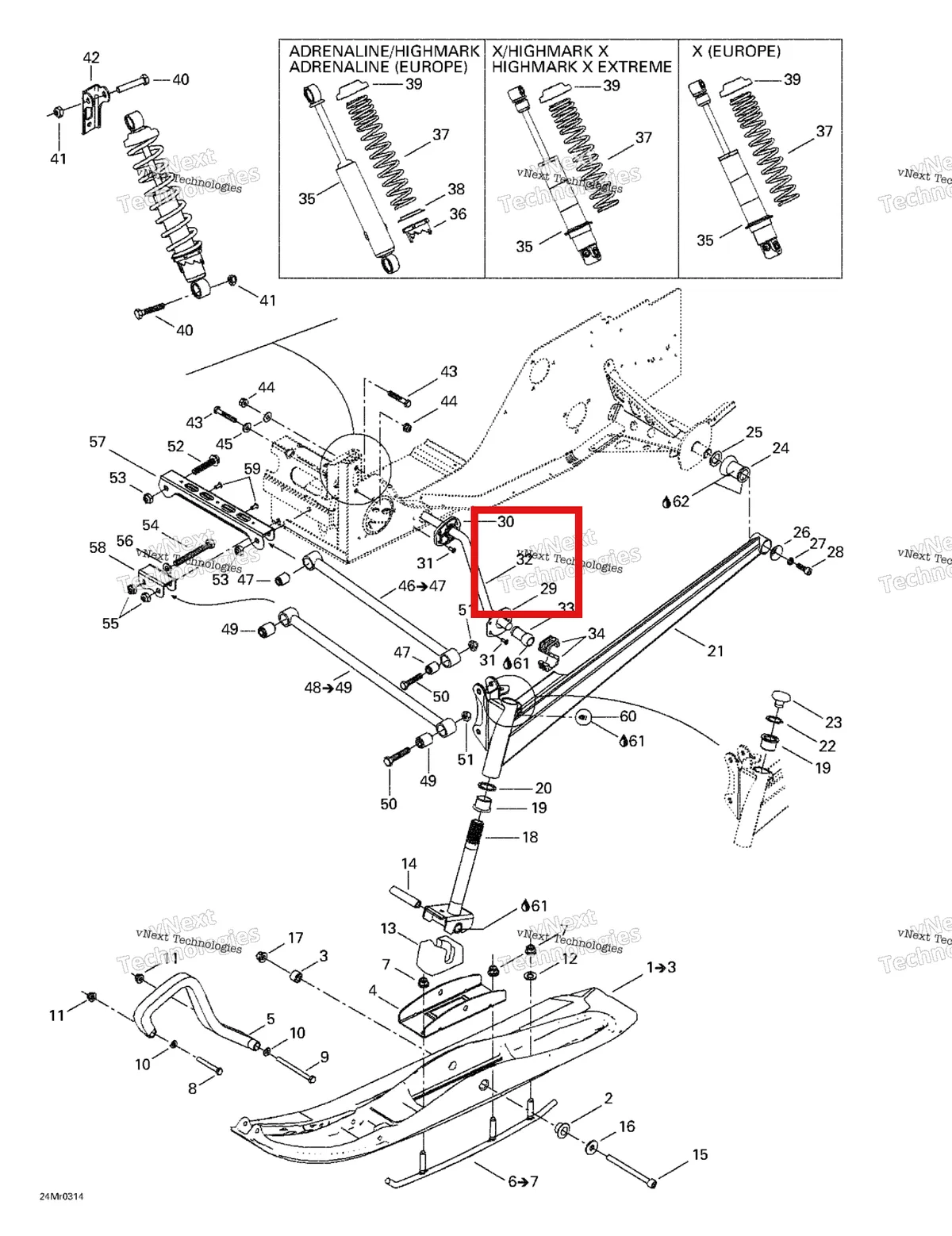 Деталь 505070774 (Деталь Sway Bar) на схеме узла 2003 Ski-Doo Summit 600 HO/700/800 HO Front Suspension And Ski