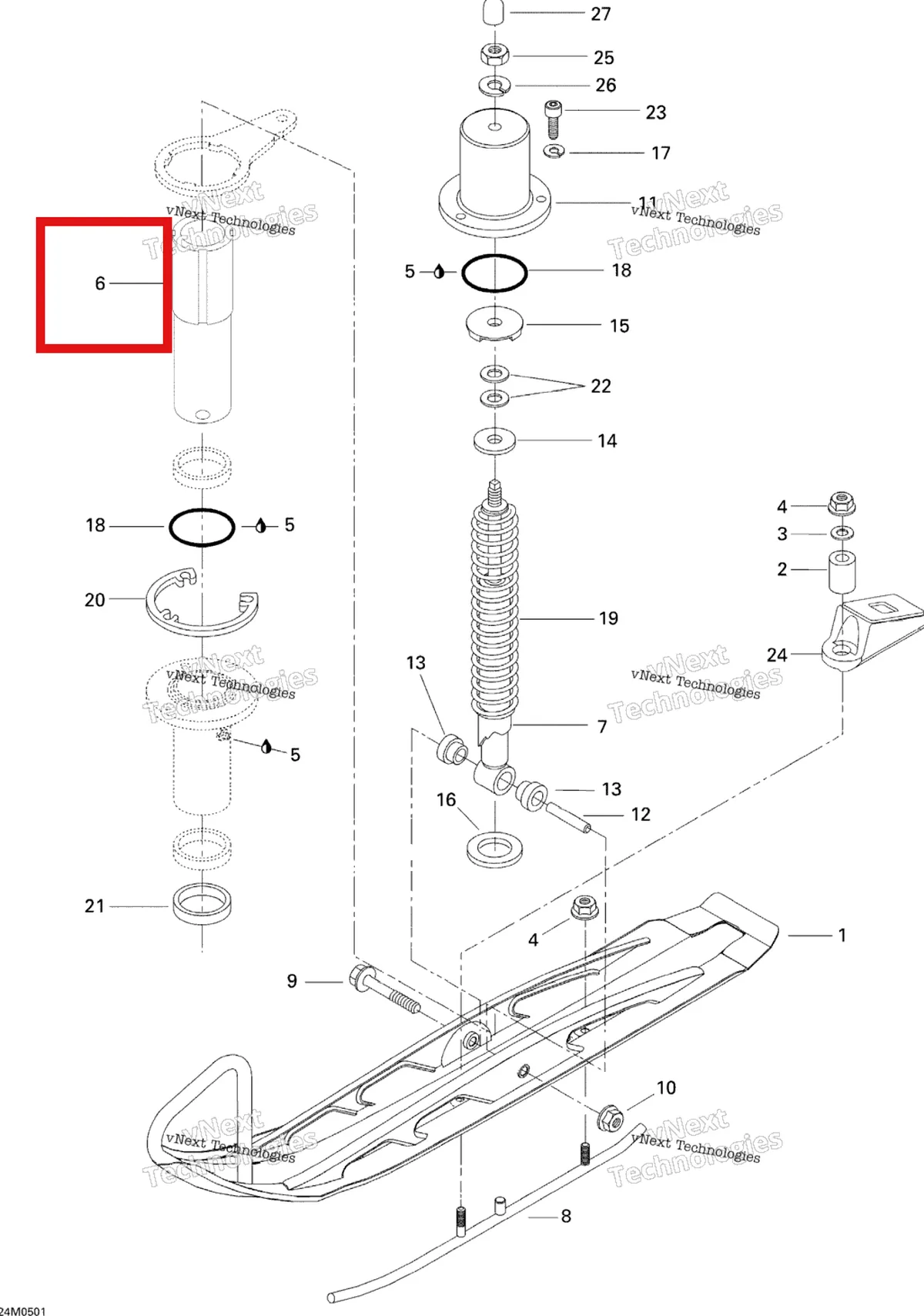 Деталь 505070808 на схеме узла 2005 Ski-Doo Tundra R Front Suspension And Ski