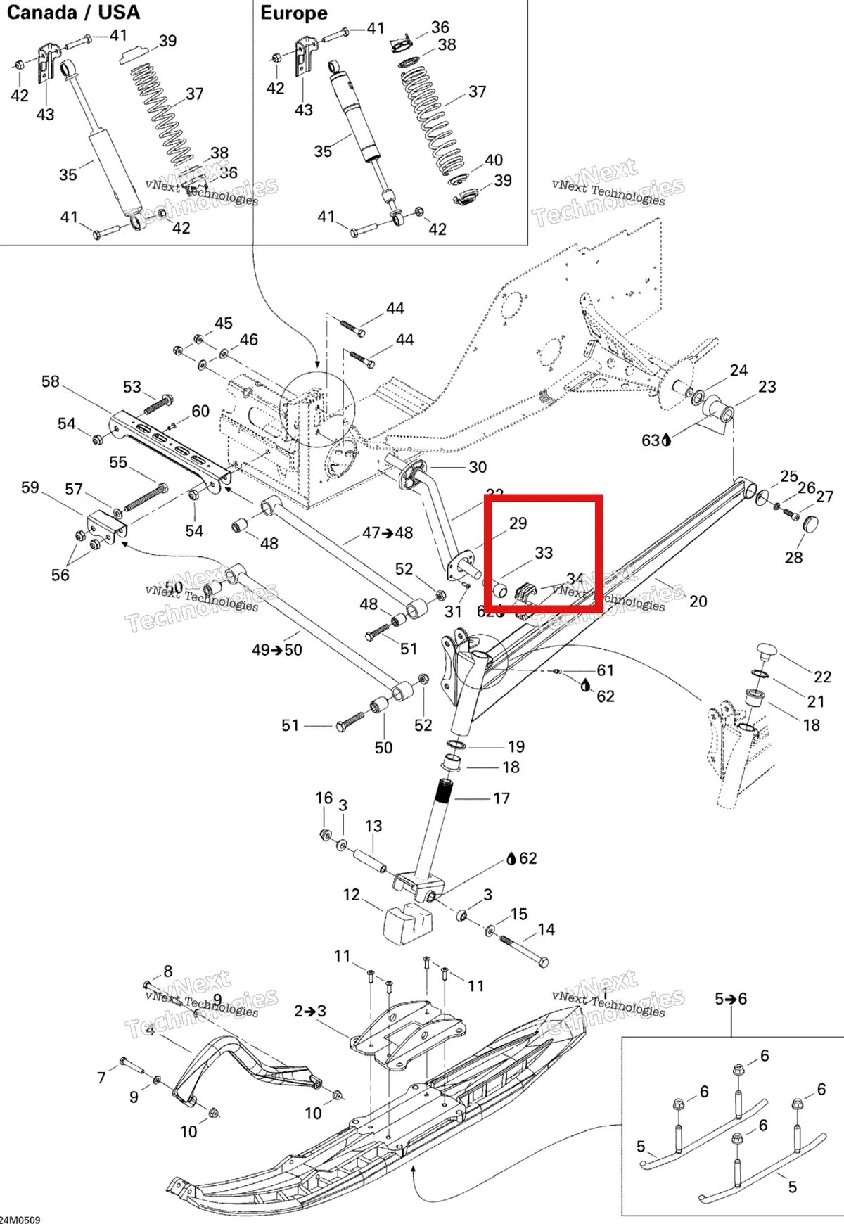 Деталь 505070819 на схеме узла 2005 Ski-Doo Legend V-1000 Front Suspension And Ski