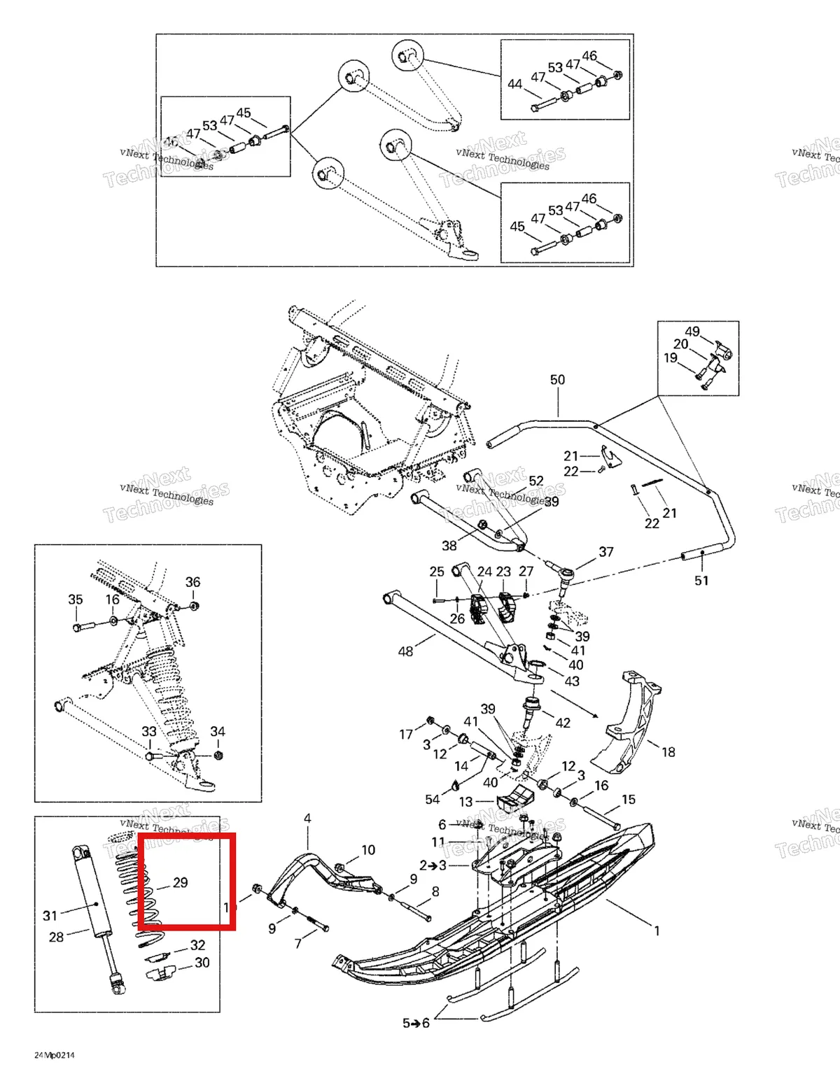 Деталь 505070852 на схеме узла 2002 Ski-Doo MX Z 800 Rev Front Suspension And Ski
