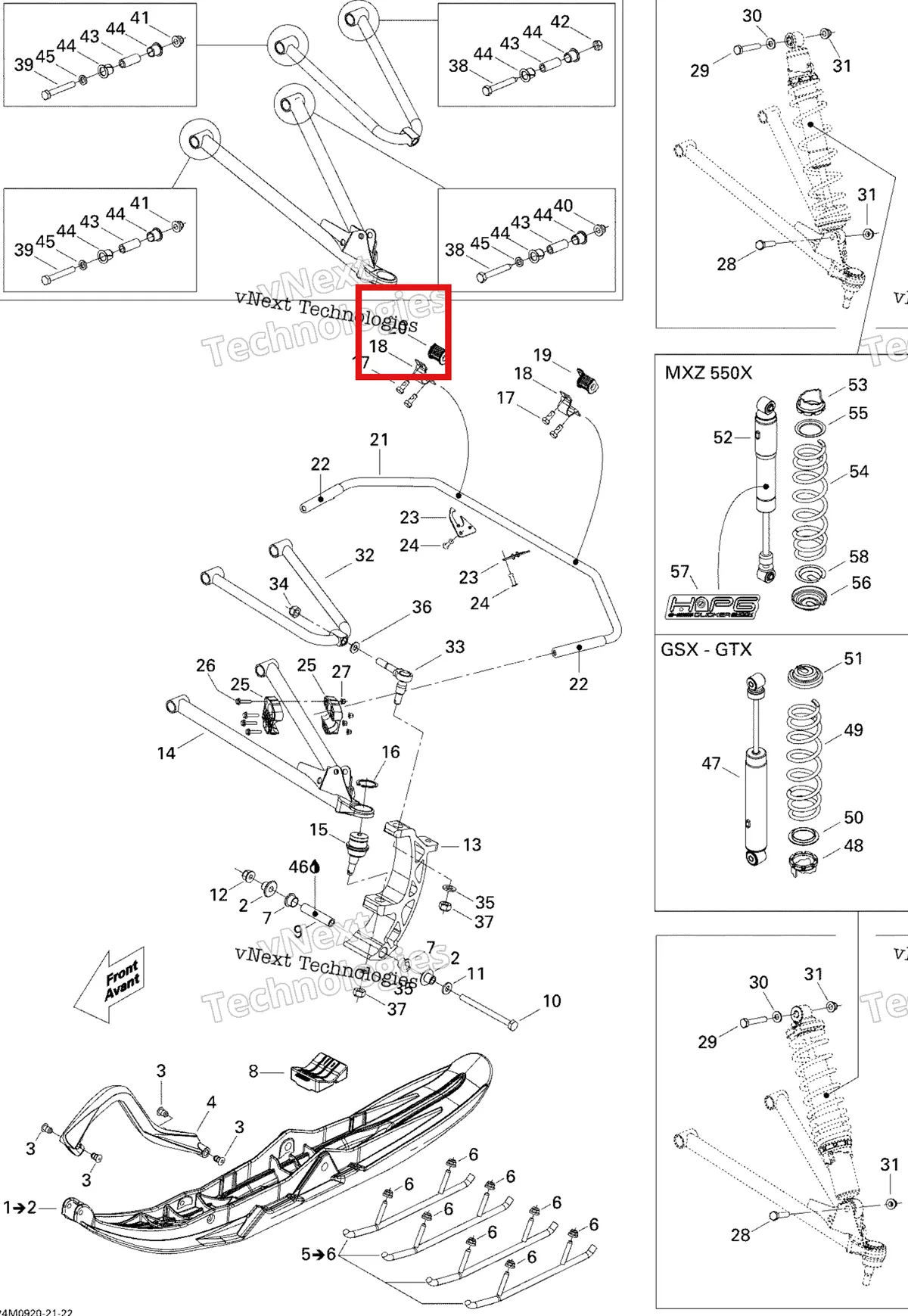 Деталь 505070912 на схеме узла 2009 Ski-Doo GSX Fan Front Suspension And Ski