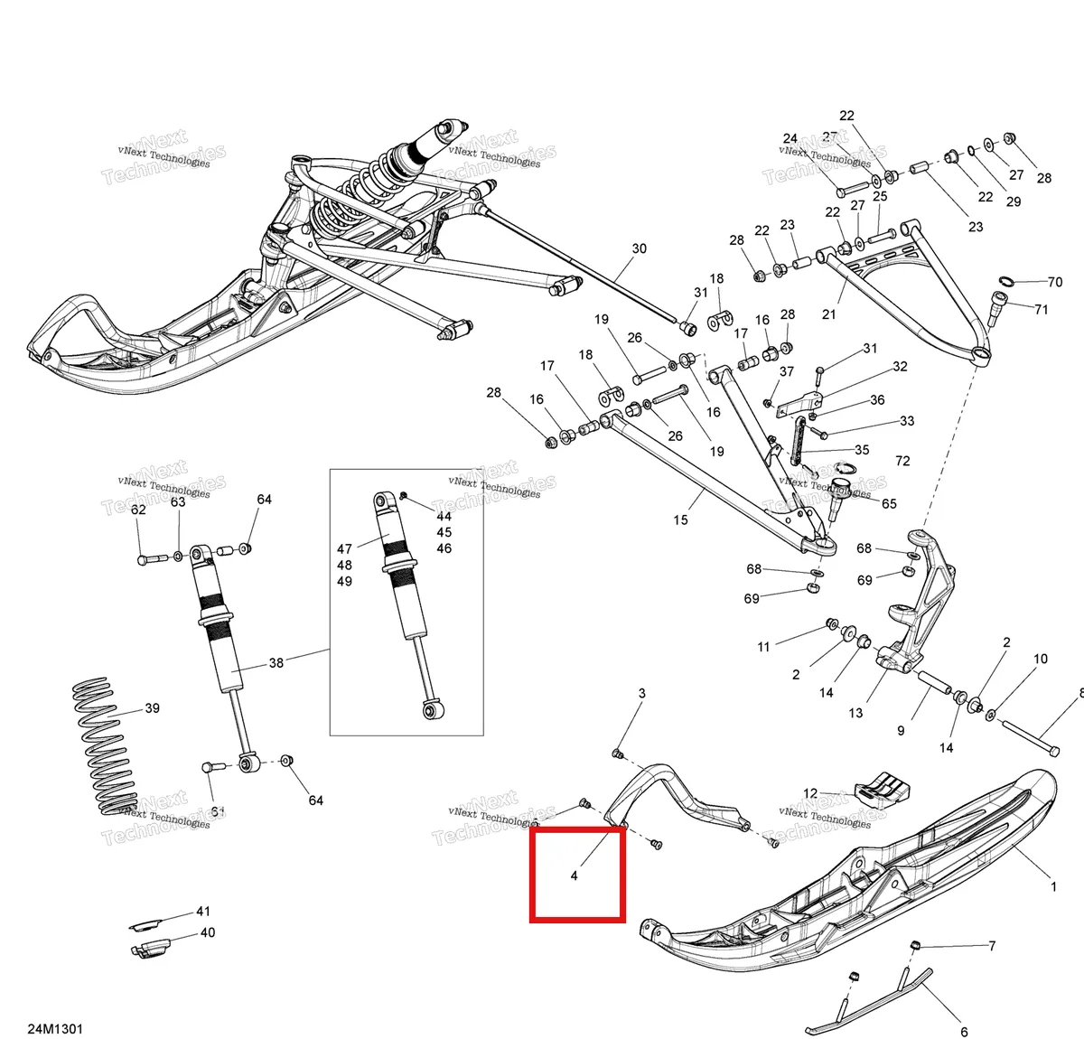Деталь 505070917 (Деталь Plastic Handle, Yellow) на схеме узла 2013 Ski-Doo MXZ TNT 800RETEC XS Front Suspension And Ski