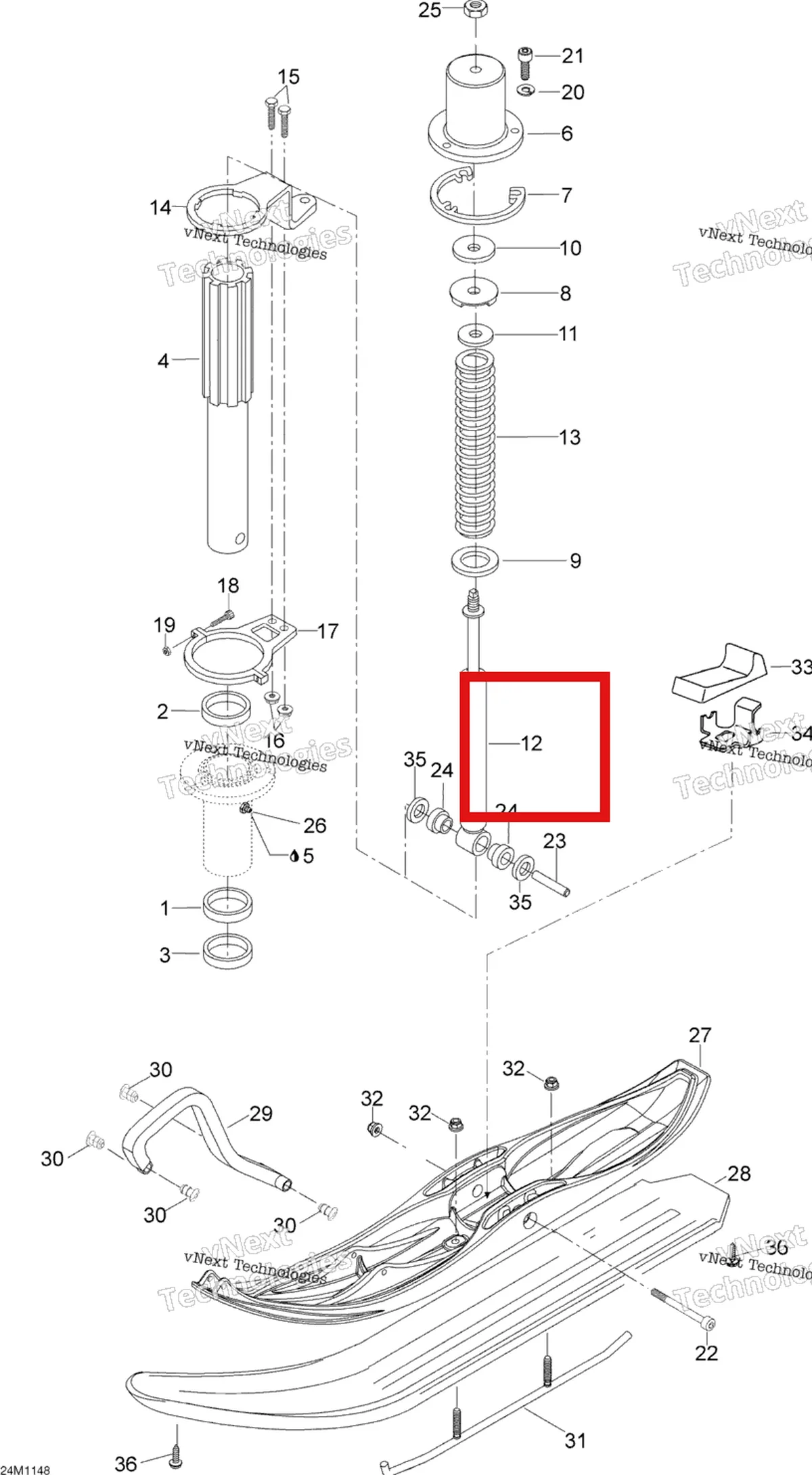 Деталь 505070920 (Шок) на схеме узла 2011 Ski-Doo Skandic WT 550F YetiII Front Suspension And Ski
