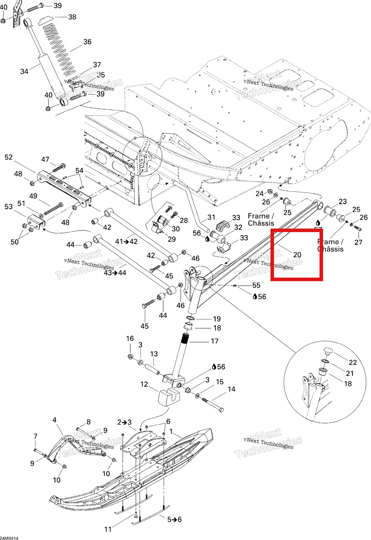 Деталь 505071027 на схеме узла 2004 Ski-Doo Elite 1500 1st Edition Front Suspension