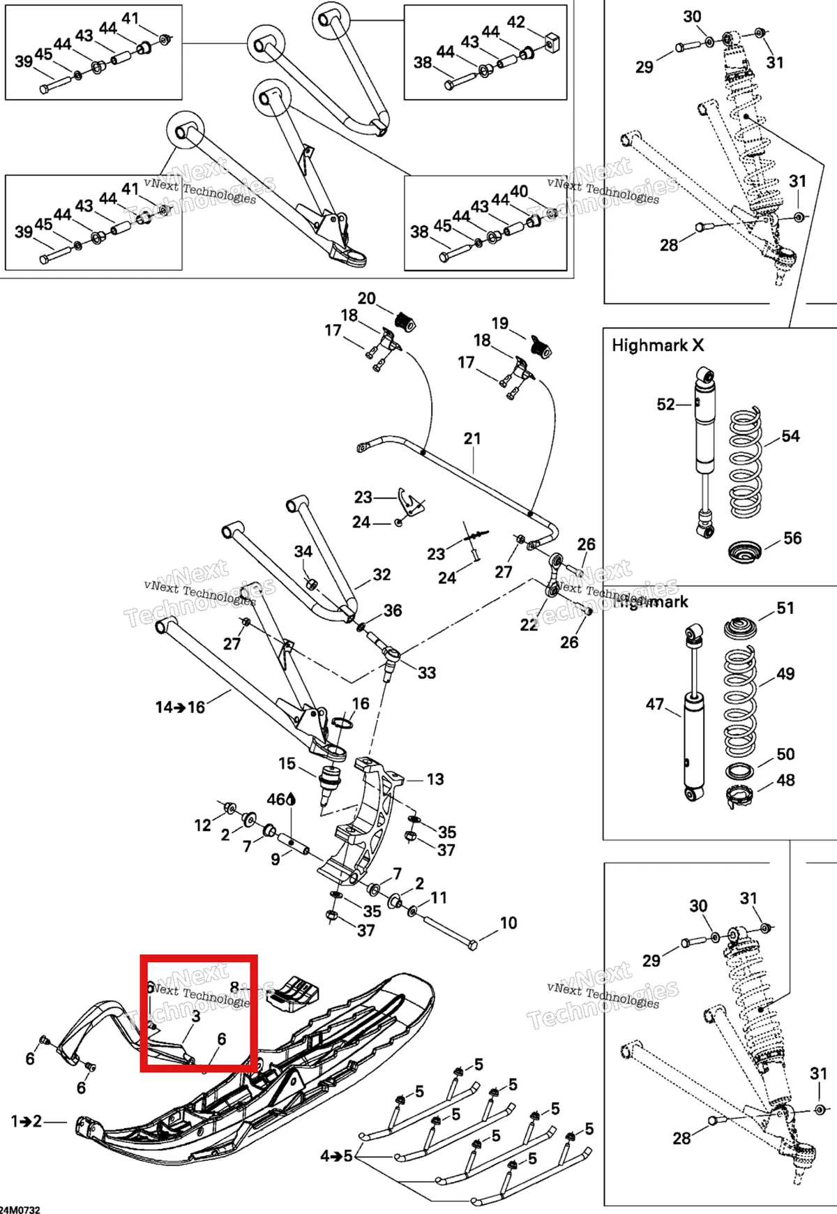 Деталь 505071032 на схеме узла 2007 Ski-Doo Summit Highmark & Highmark X 1000 SDI Front Suspension And Ski