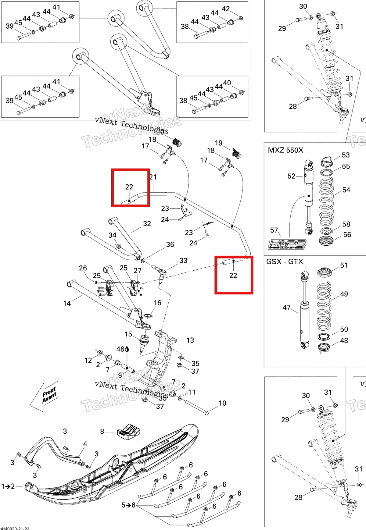 Деталь 505071039 на схеме узла 2009 Ski-Doo GSX Fan Front Suspension And Ski