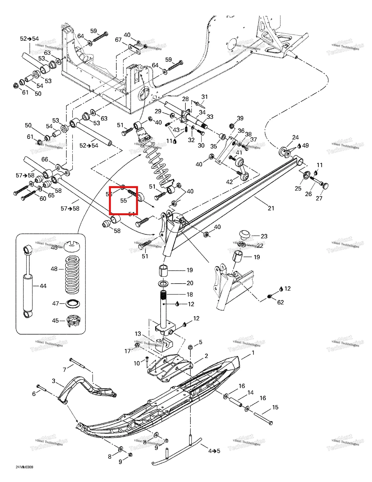 Деталь 505071069 на схеме узла 2003 Ski-Doo Mach Z Front Suspension And Ski