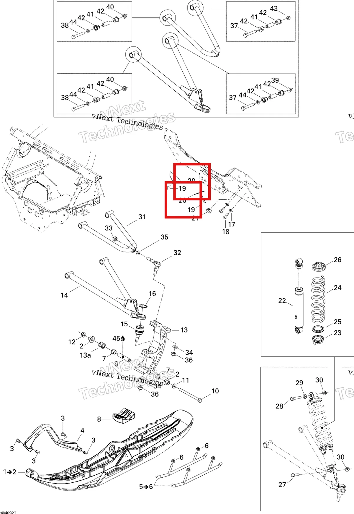 Деталь 505071131 на схеме узла 2009 Ski-Doo Summit Fan Front Suspension And Ski