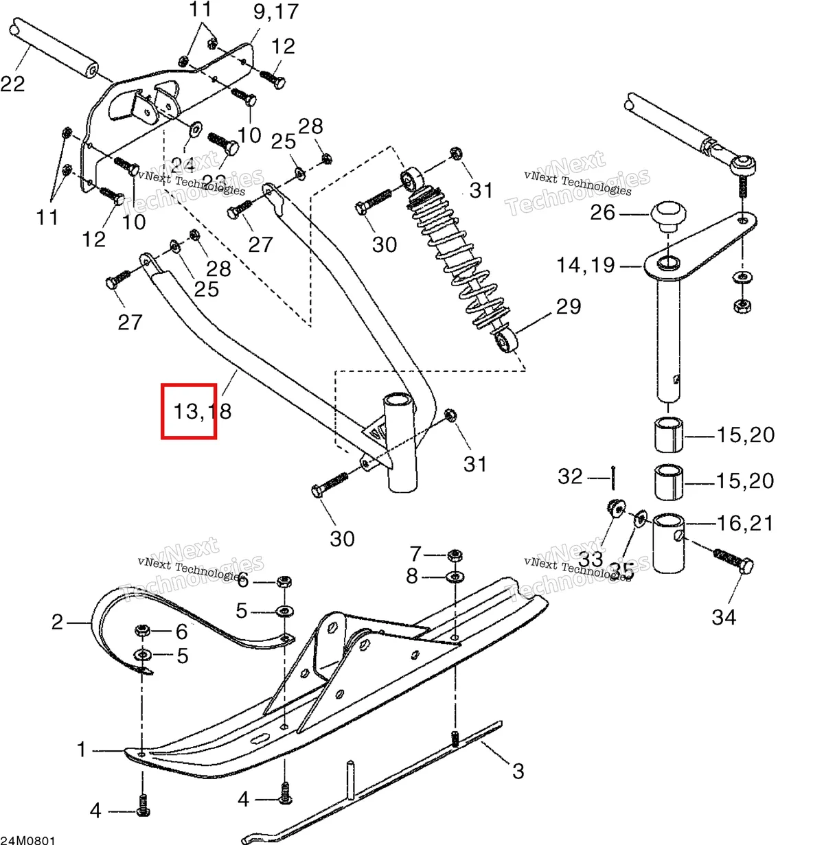 Деталь 505071155 на схеме узла 2008 Ski-Doo Mini Z Front Suspension And Ski
