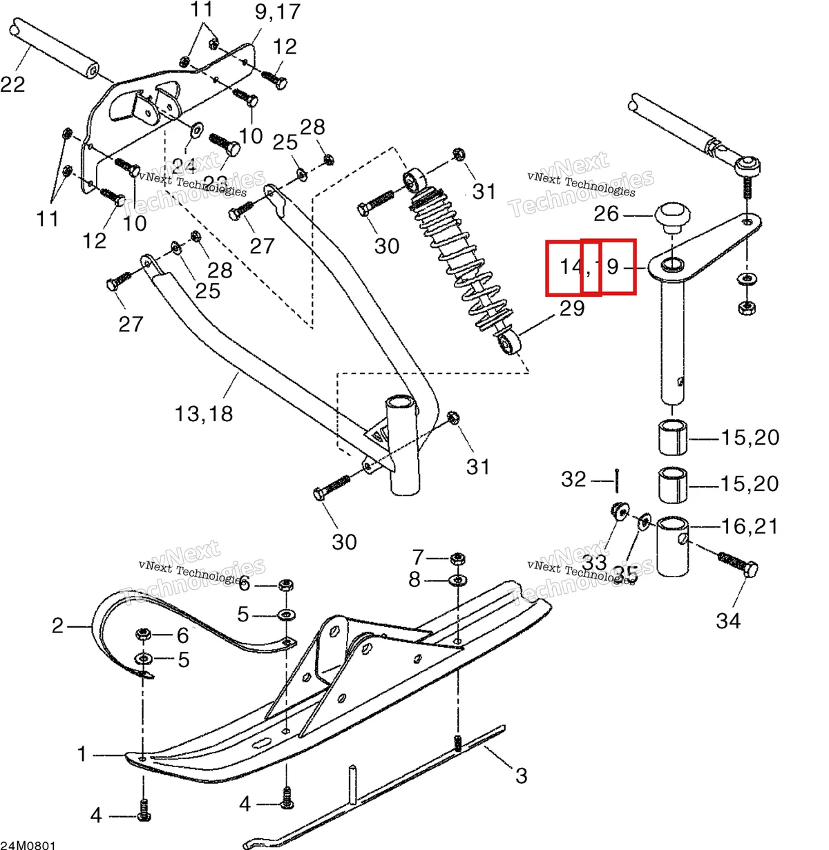 Деталь 505071157 на схеме узла 2008 Ski-Doo Mini Z Front Suspension And Ski