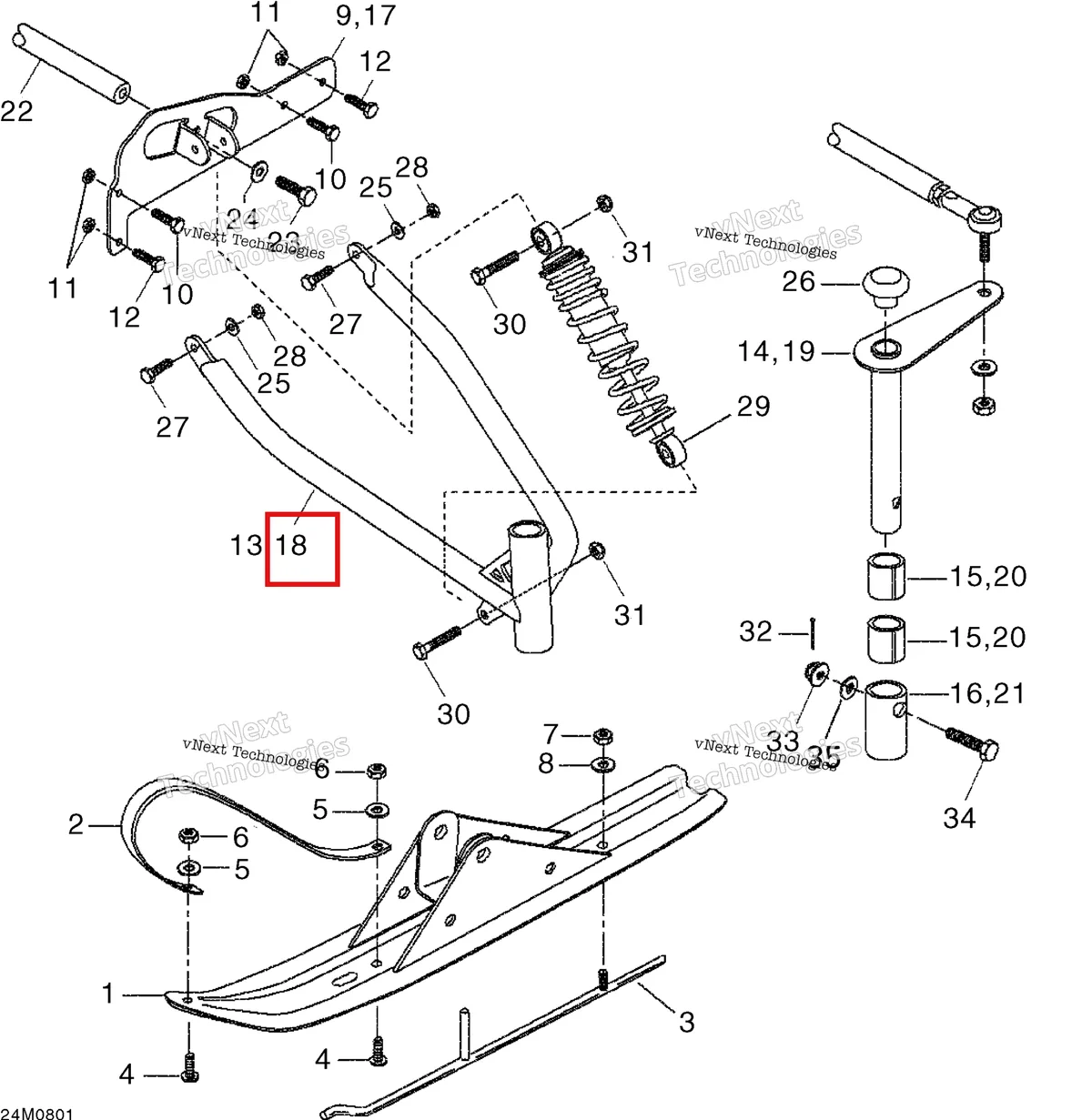 Деталь 505071159 на схеме узла 2008 Ski-Doo Mini Z Front Suspension And Ski