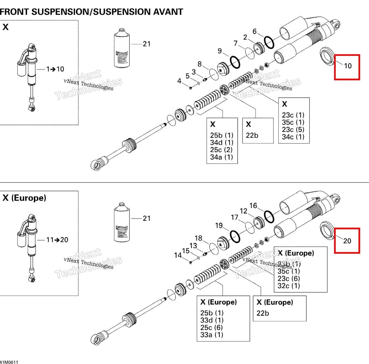 Деталь 505071167 на схеме узла 2006 Ski-Doo MX Z 600 HO SDI Adrenaline & X Take Apart Shock, Front
