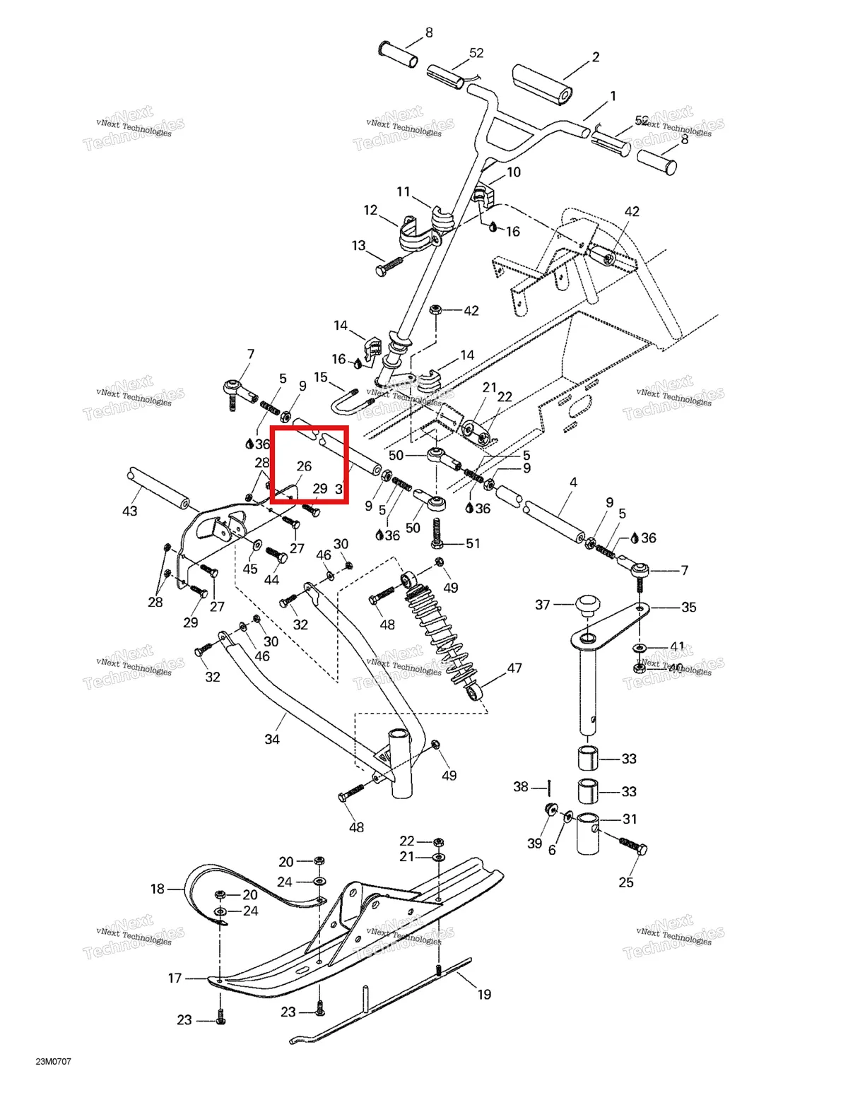 Деталь 505071188 на схеме узла 2007 Ski-Doo Mini Z Steering System And Ski