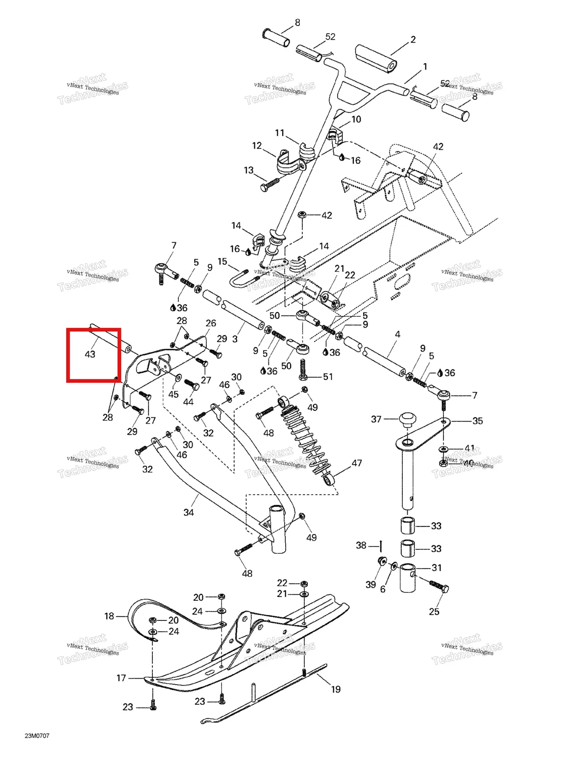Деталь 505071192 на схеме узла 2007 Ski-Doo Mini Z Steering System And Ski
