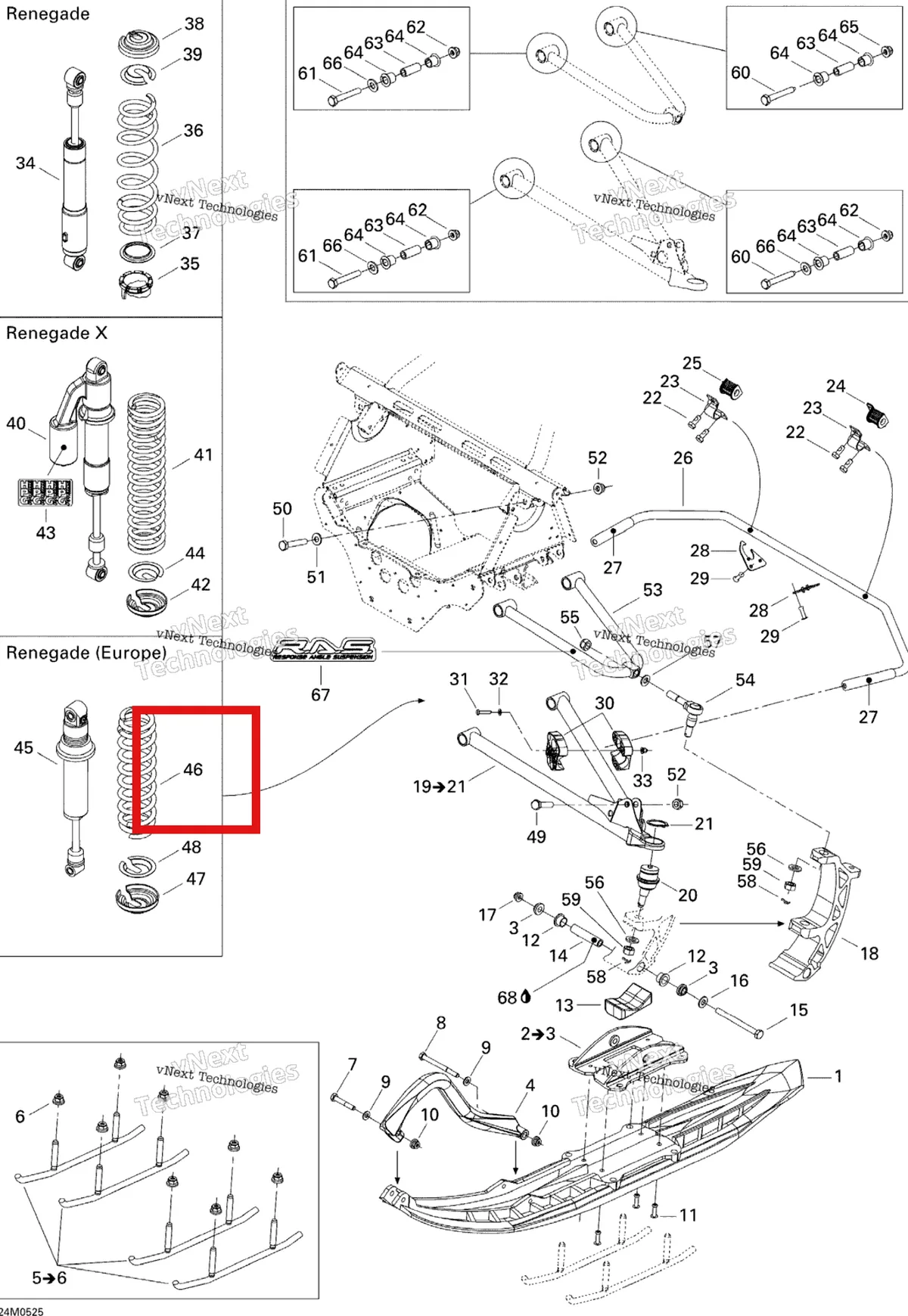 Деталь 505071196 на схеме узла 2005 Ski-Doo MX Z 600 HO SDI Renegade & Renegade X Front Suspension And Ski