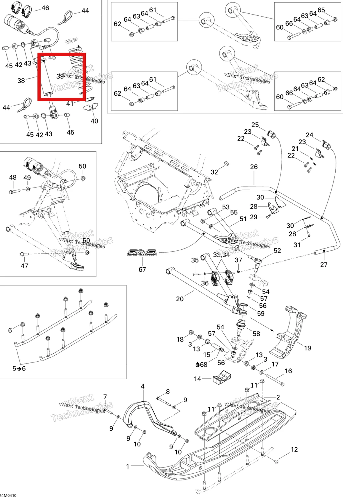 Деталь 505071200 на схеме узла 2004 Ski-Doo MX Z X 440 Racing Front Suspension And Ski