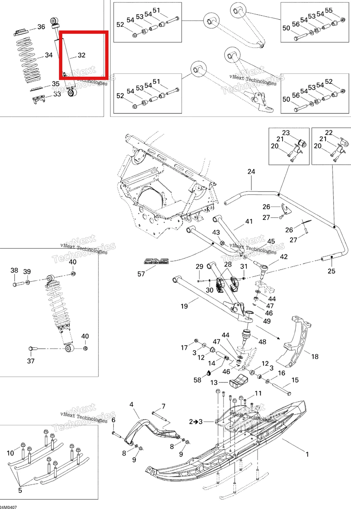 Деталь 505071202 на схеме узла 2004 Ski-Doo GSX 600 HO SDI Front Suspension