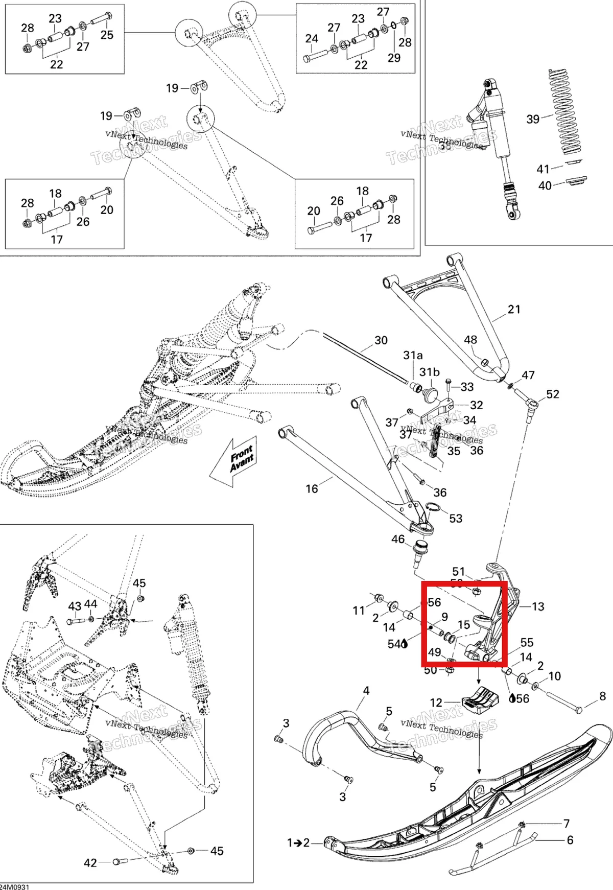 Деталь 505071215 на схеме узла 2009 Ski-Doo MX Z X 600RS Front Suspension And Ski