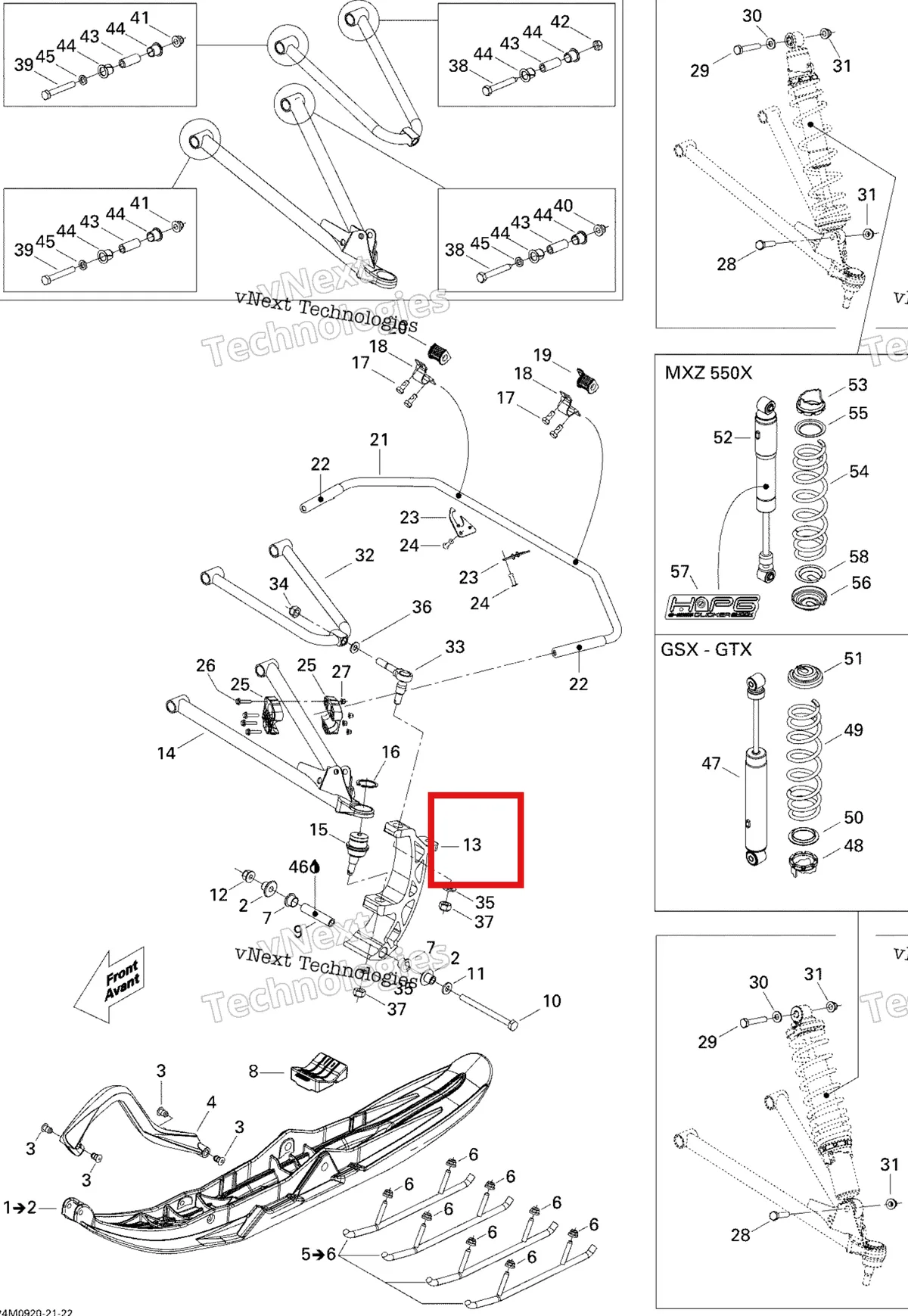 Деталь 505071232 на схеме узла 2009 Ski-Doo GSX Fan Front Suspension And Ski