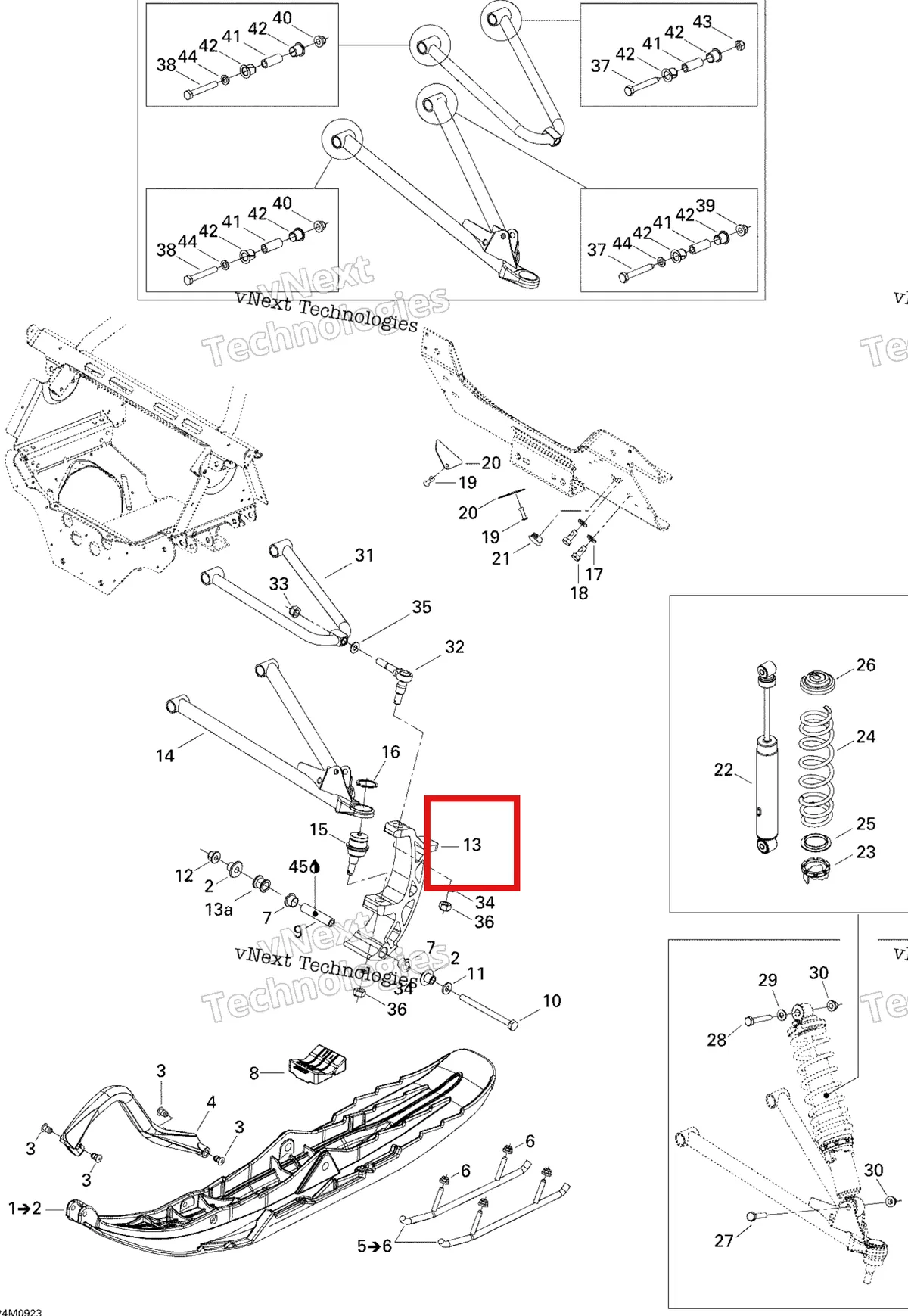 Деталь 505071248 на схеме узла 2009 Ski-Doo Summit Fan Front Suspension And Ski