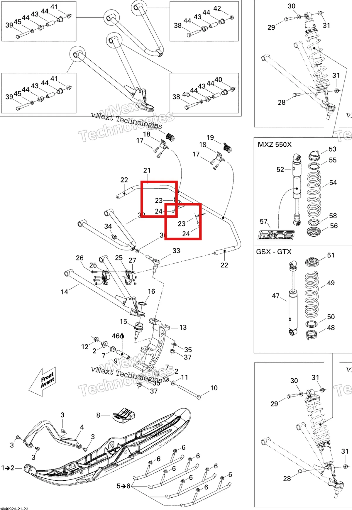 Деталь 505071253 на схеме узла 2009 Ski-Doo GSX Fan Front Suspension And Ski