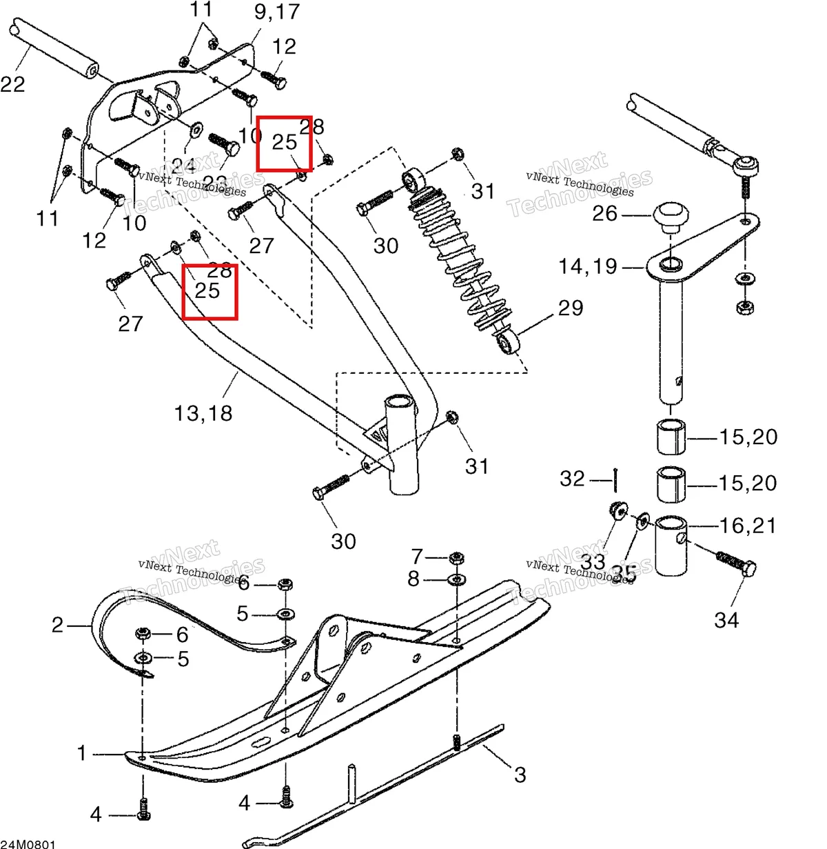Деталь 505071254 на схеме узла 2008 Ski-Doo Mini Z Front Suspension And Ski