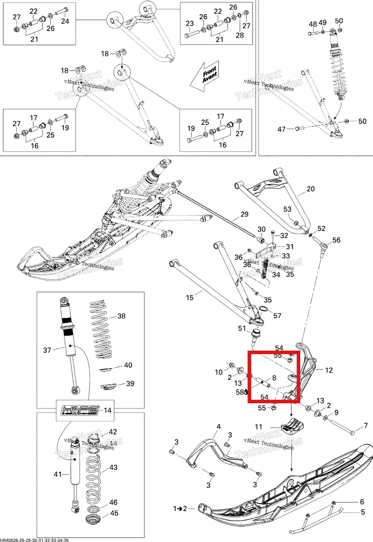 Деталь 505071271 (Проставка) на схеме узла Front Suspension And Ski