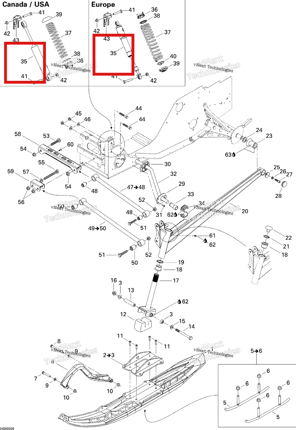 Деталь 505071311 на схеме узла 2005 Ski-Doo Legend V-1000 Front Suspension And Ski