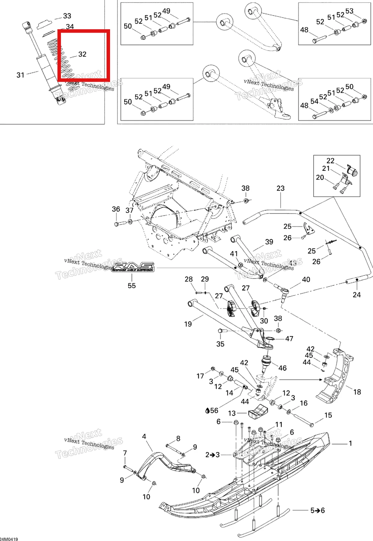 Деталь 505071443 на схеме узла 2005 Ski-Doo MX Z 600 HO SDI Renegade, Early Intro Front Suspension