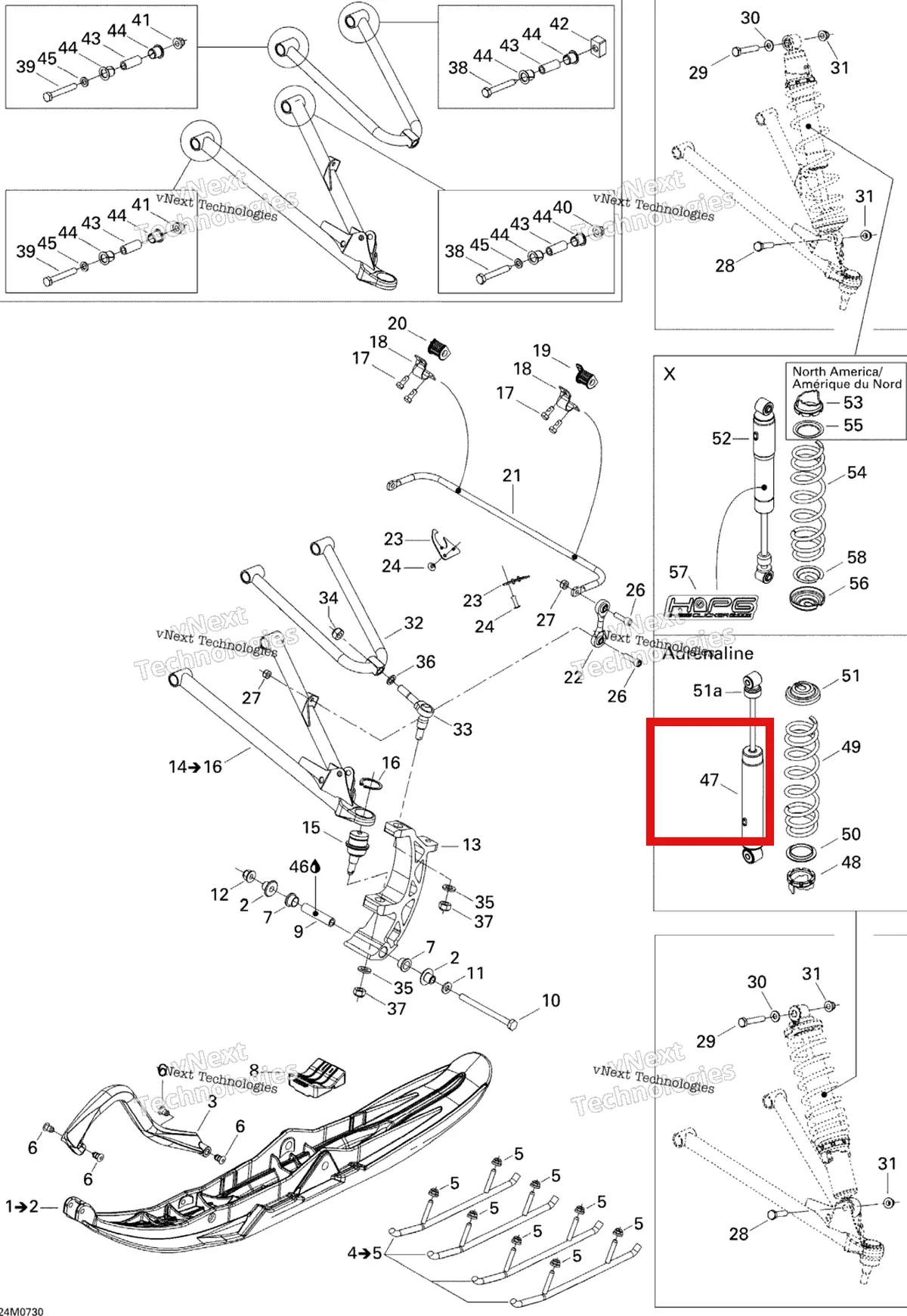 Деталь 505071446 на схеме узла 2007 Ski-Doo MACH Z Adrenaline Front Suspension And Ski Adr