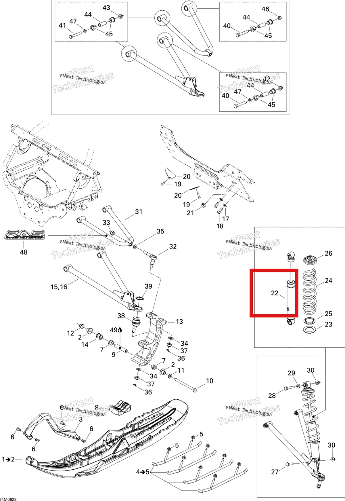 Схема применяемости: Передний амортизатор Ski-Doo 505071459