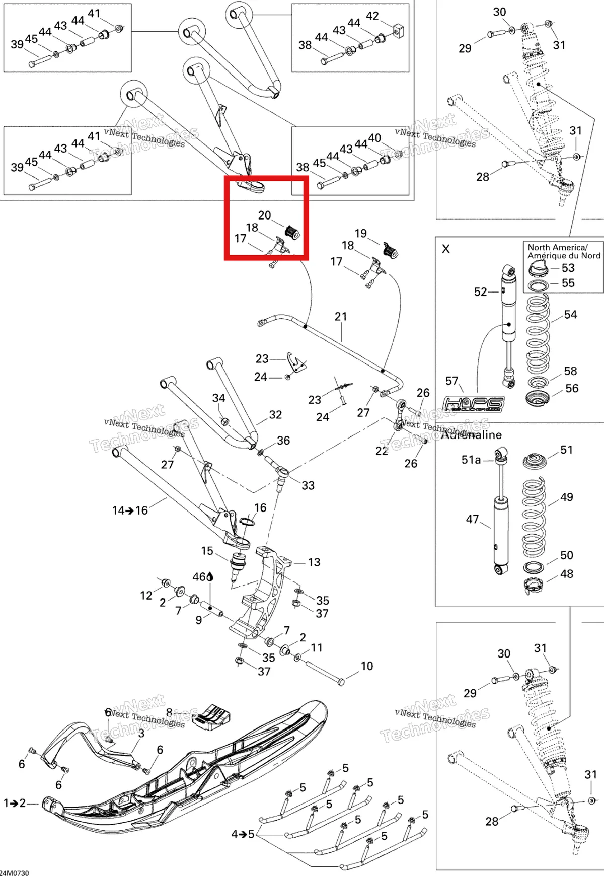 Деталь 505071476 на схеме узла 2007 Ski-Doo MACH Z Adrenaline Front Suspension And Ski Adr