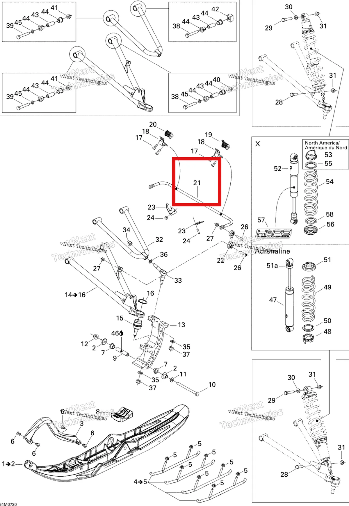 Деталь 505071477 на схеме узла 2007 Ski-Doo MACH Z Adrenaline Front Suspension And Ski Adr