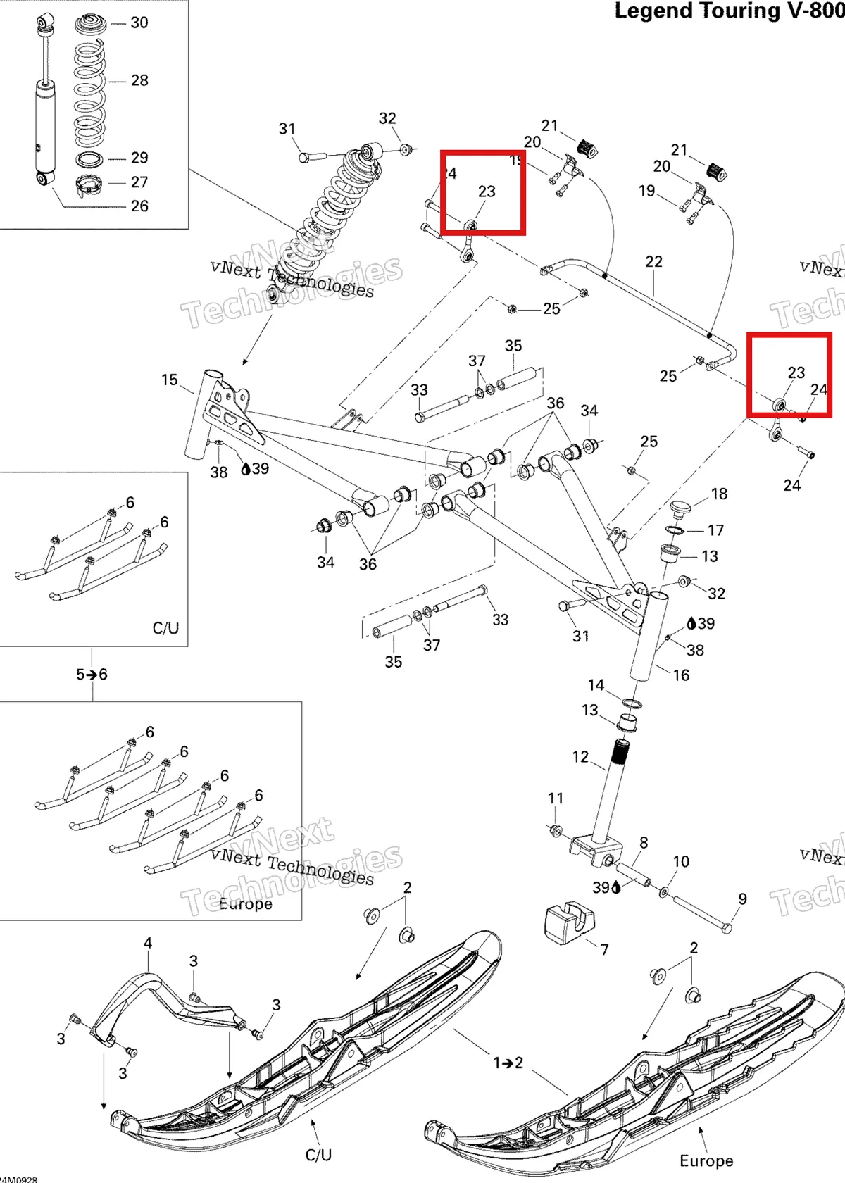 Деталь 505071479 (Шаровая опора) на схеме узла 2009 Ski-Doo Legend Touring Front Suspension And Ski