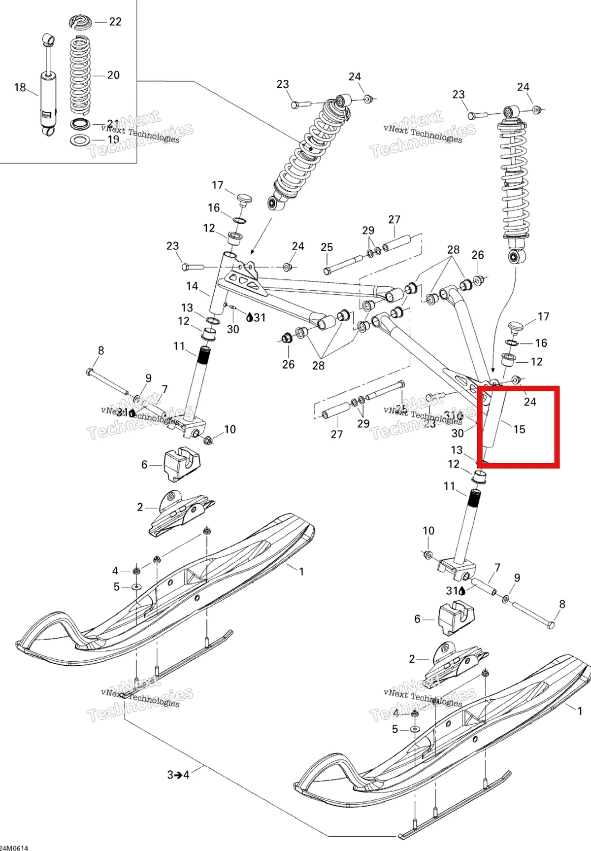 Деталь 505071529 на схеме узла 2006 Ski-Doo Freestyle 300F Front Suspension And Ski