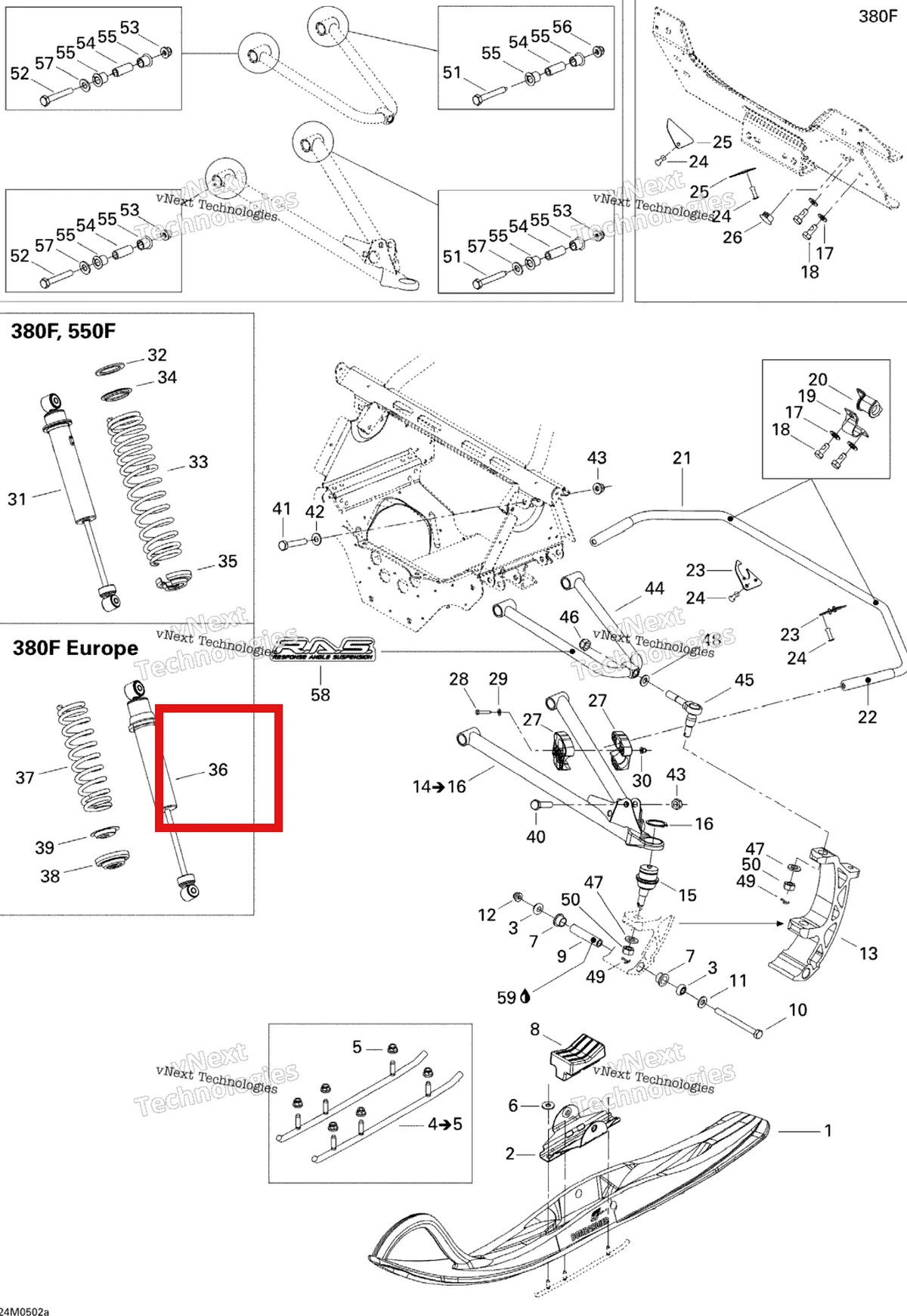 Деталь 505071557 на схеме узла 2005 Ski-Doo MX Z 380F Front Suspension And Ski Mx Z 380F