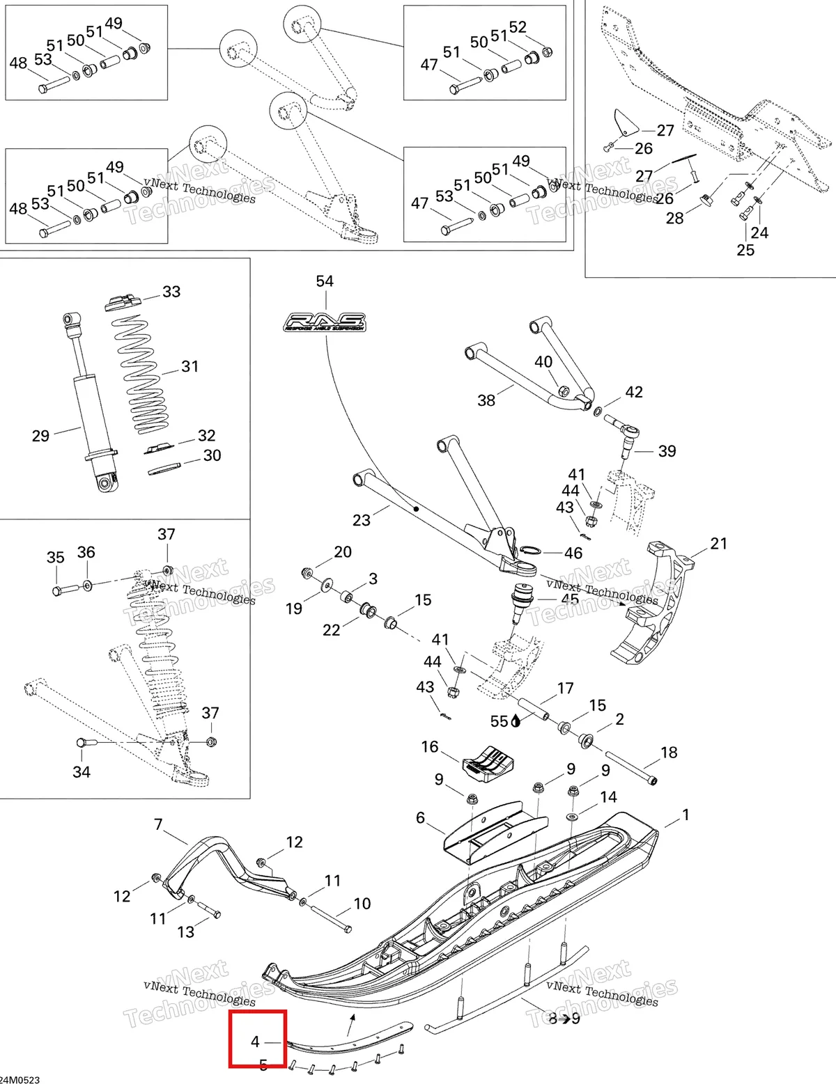 Деталь 505071595 на схеме узла 2005 Ski-Doo Summit 550F Front Suspension And Ski