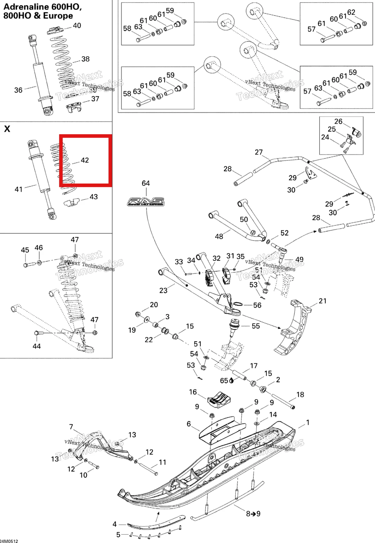 Деталь 505071642 на схеме узла 2005 Ski-Doo Summit 800 HO Front Suspension And Ski 800Ho