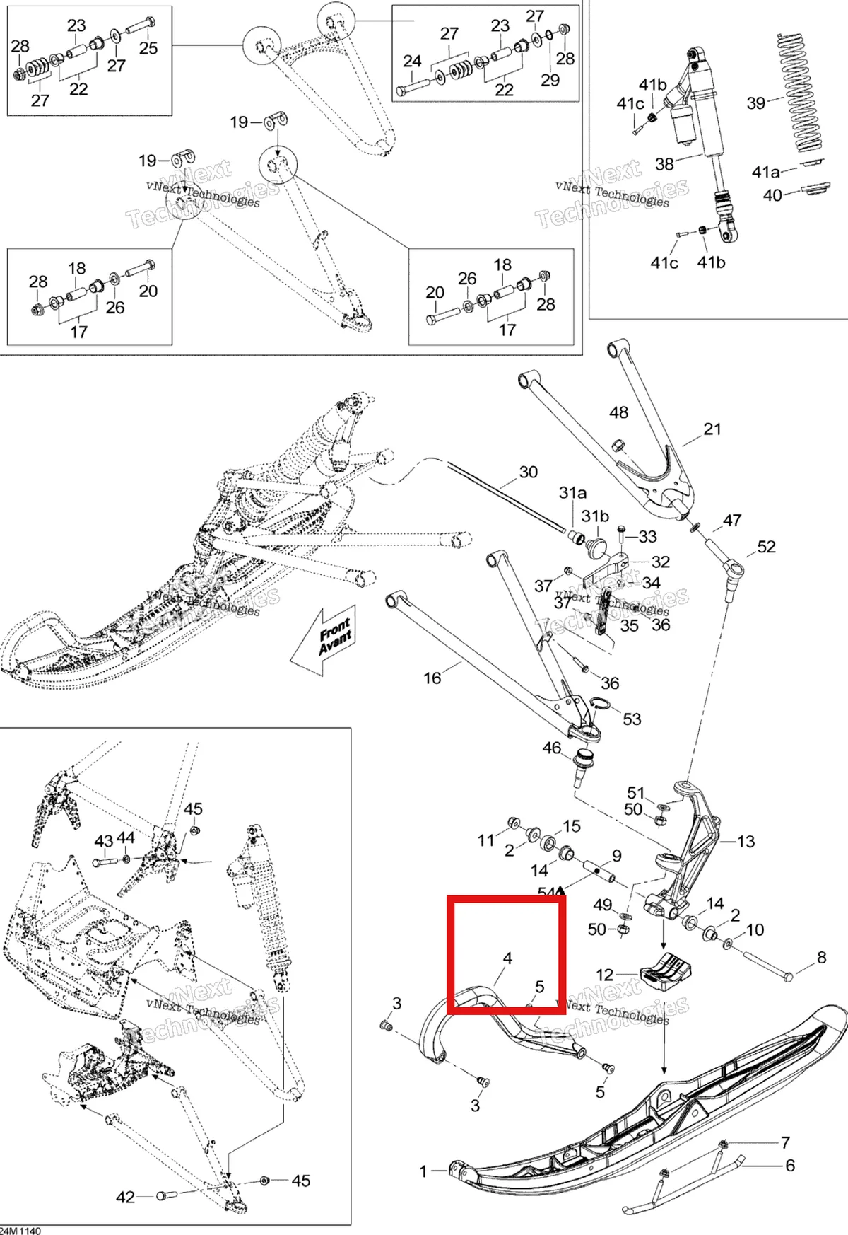 Деталь 505071674 на схеме узла 2011 Ski-Doo MX Z X 600RS Front Suspension And Ski